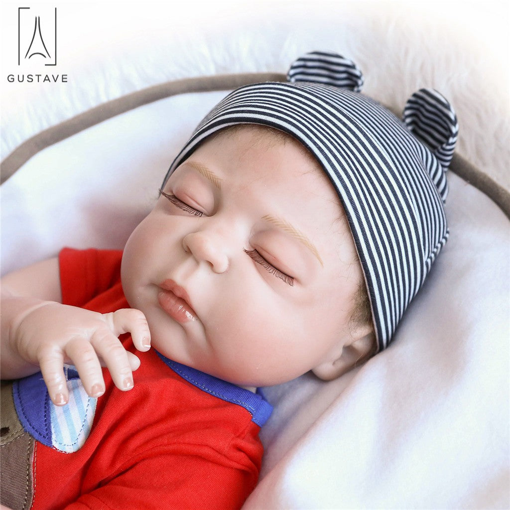 Gustave 22 Inch Reborn Baby Dolls Real Full Body Silicone Lifelike Sleeping Boy Dolls with Red Clothes