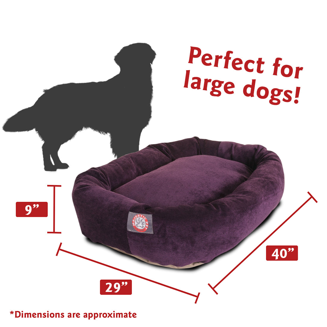 Majestic Pet | Villa Velvet Bagel Pet Bed For Dogs， Aubergine， Large