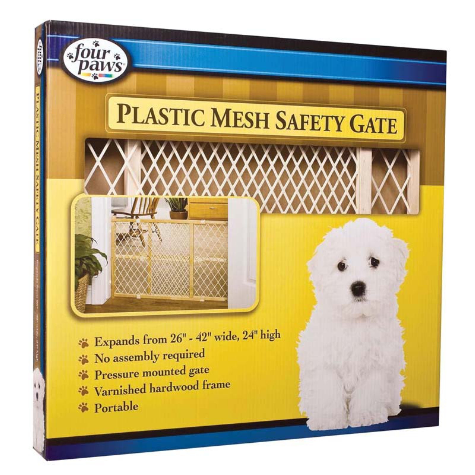 Four Paws Plastic Mesh Wood Frame Pet Gate