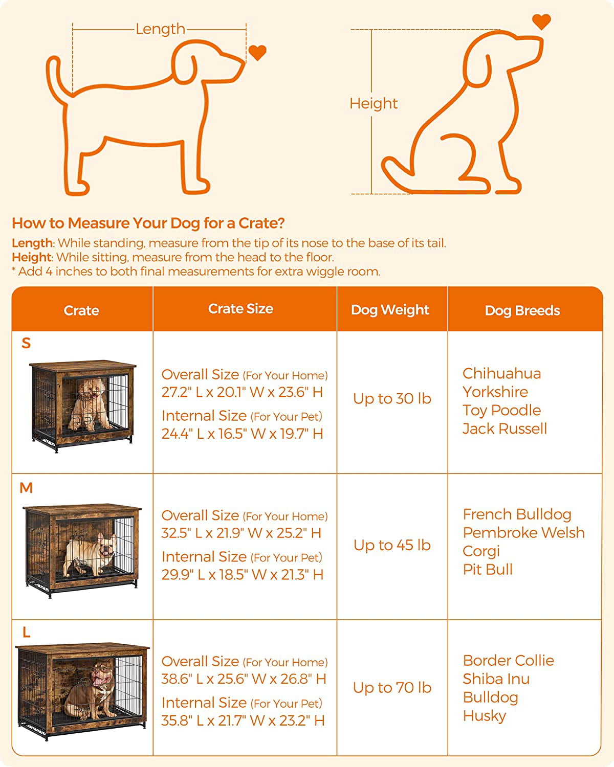 FEANDREA Dog Crate Furniture， Double-Door Dog House， Rustic Brown