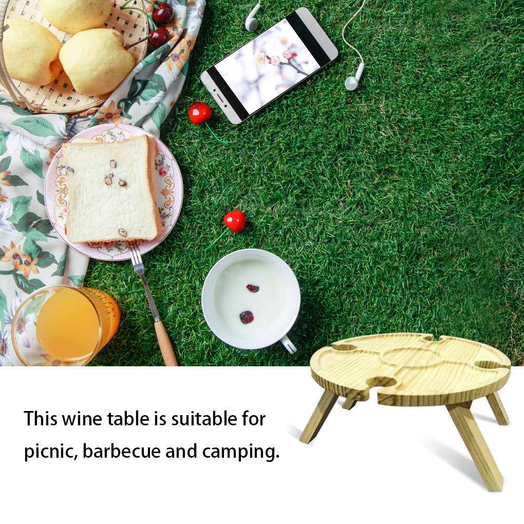 Rinhoo Barbecue Wine Table Wooden Outdoor Glass Table Foldable Portable Picnic Wine Holder for Camping