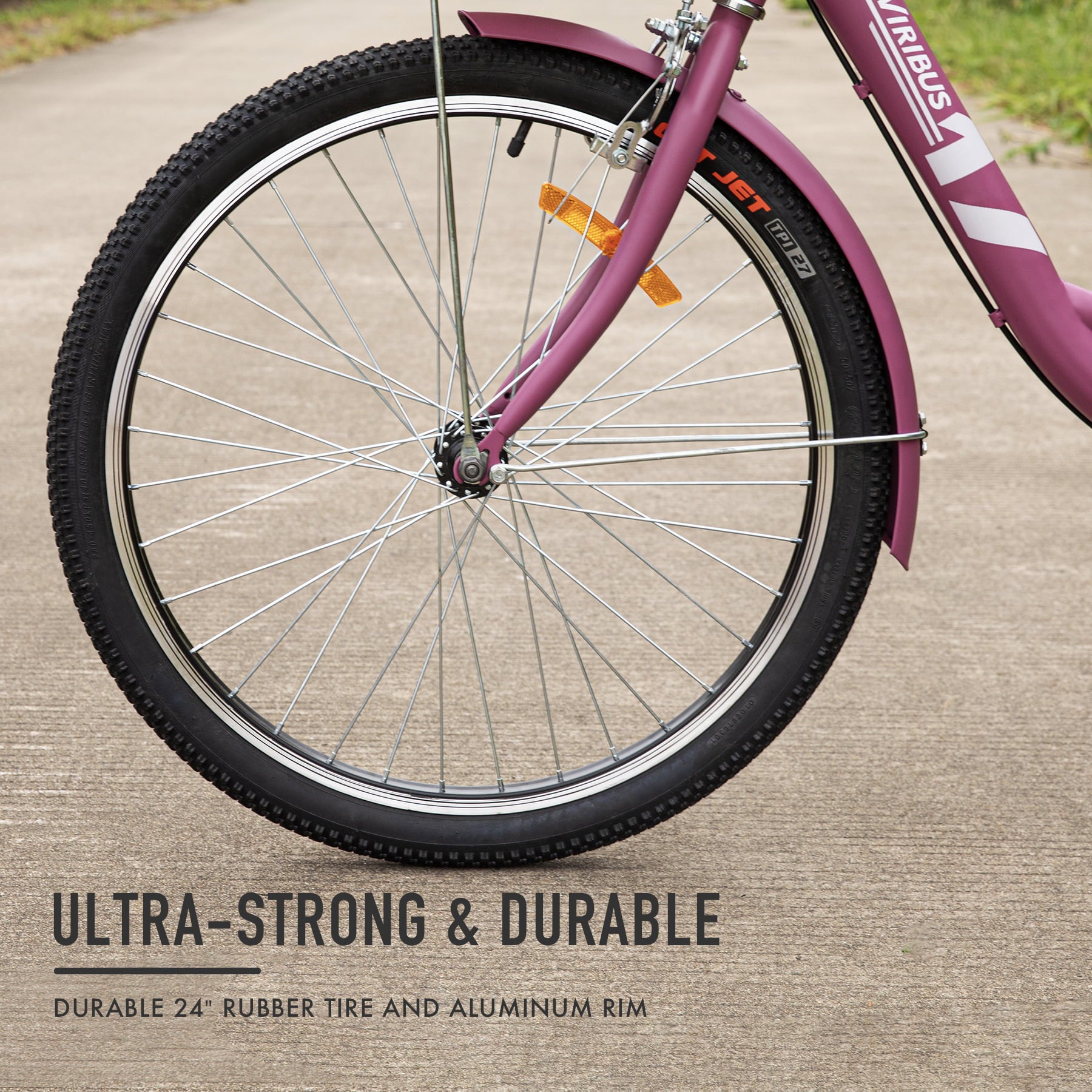 Viribus 26 Inch Single Speed Adult Tricycle，3 Wheel Cruiser Bike with Removable Wheeled Basket， Dustproof Bag， Lights and Bell for Cycling Shopping， Picnic， Hybrid Beach Trike for Men and Women， Purple