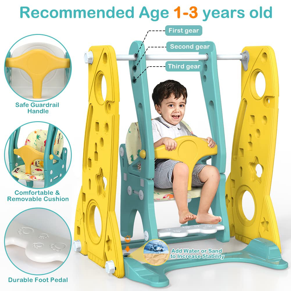 Tiikiy Toddler Slide and Swing Set， 6 in 1 Kids Climber Slide Playset for Toddlers Age 1-3 Freestanding Baby Slide Indoor Outdoor Playground w/Basketball Hoop， Swing and Ball Pool