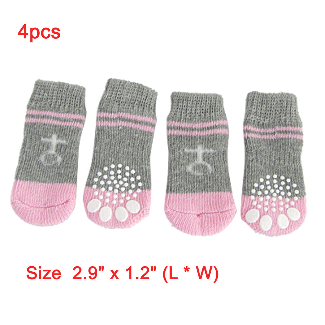 Unique Bargains 4 PCS Dog Puppy Nonslip Socks Pet Supplies Pink Gray