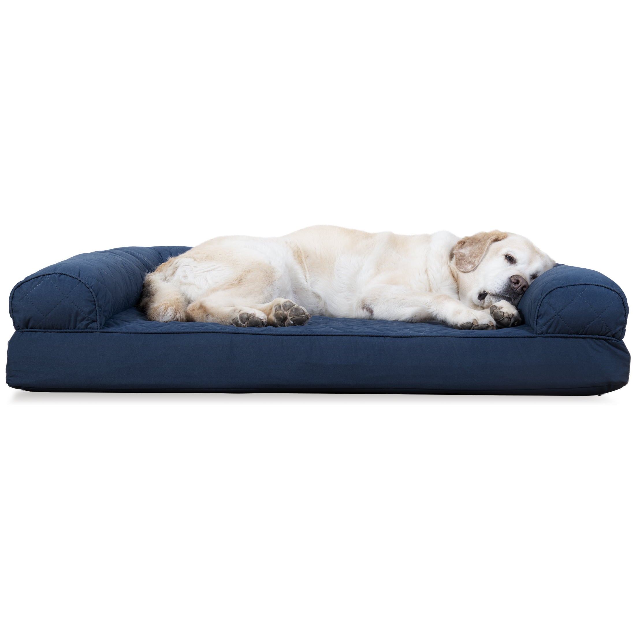 FurHaven | Cooling Gel Quilted Sofa Pet Bed for Dogs and Cats， Navy， Jumbo