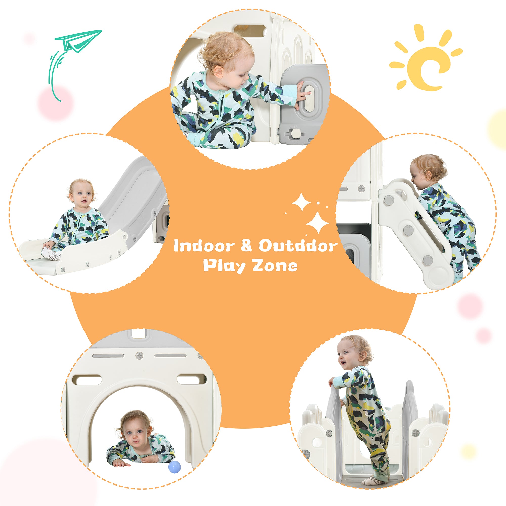 OWSOO Slide Playset Structure， Freestanding Castle Climber with Slide and Basketball Hoop， Storage Organizer for Toddlers， Climbers Playhouse for Indoor Outdoor Playground Activity