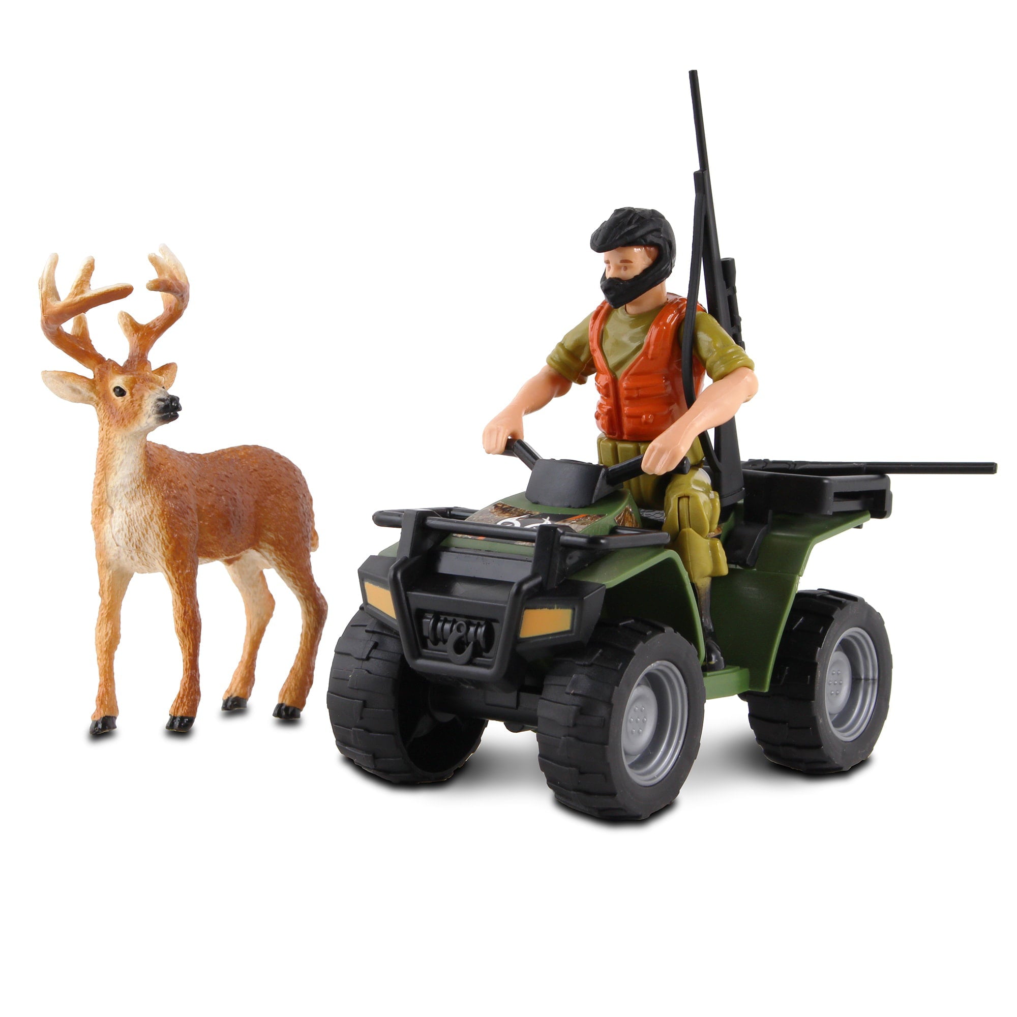RealTree: Hunting Playset - 6 Piece 1:18 Scale W/ Freewheel Vehicle， ATV Buck Hunting Set ， Ages 3+