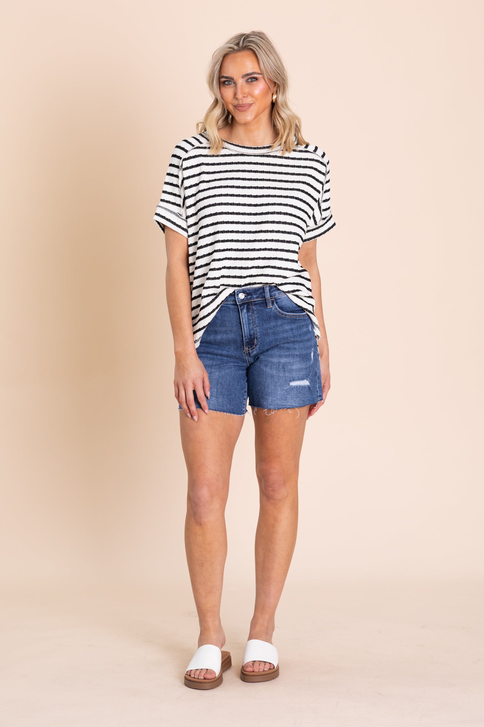 Black And White Stripe Jacquard Knit Top