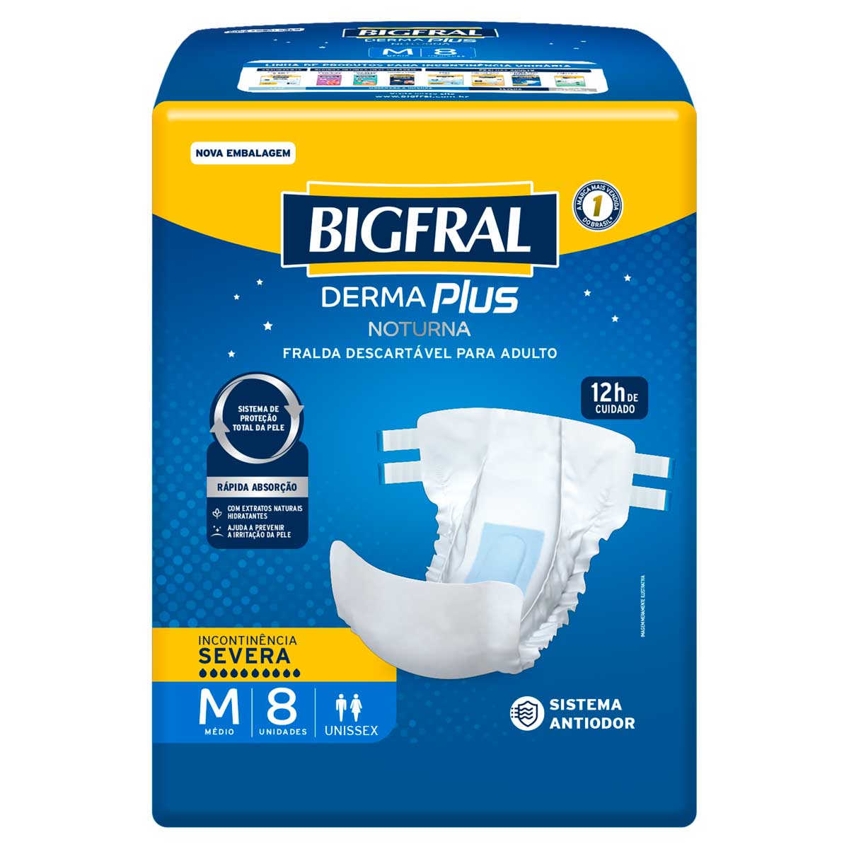 Fralda Descartavel Adulto Bigfral Derma Plus Noturna M 8 Unidades