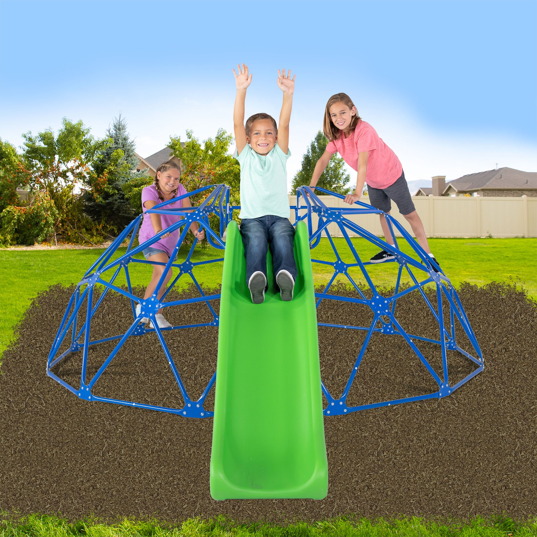 Deluxe 8.5' Diameter Metal Dome Climber with 6ft 1pc Blow Molded Slide