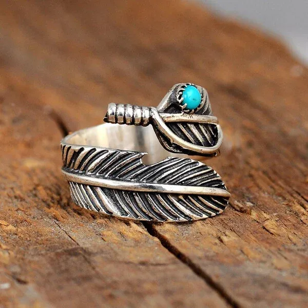🔥 BIG SALE - 47% OFF🔥🔥🎁Boho Feather Turquoise Adjustable R