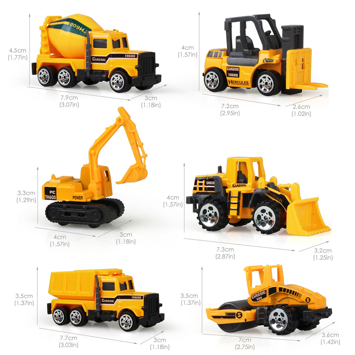 Coolplay 6PCS Mini Alloy Truck Forklift Bulldozer Excavator Die-Cast Vehicle Toy Set for 3 4 5 6 7 Year Old Boy Kids