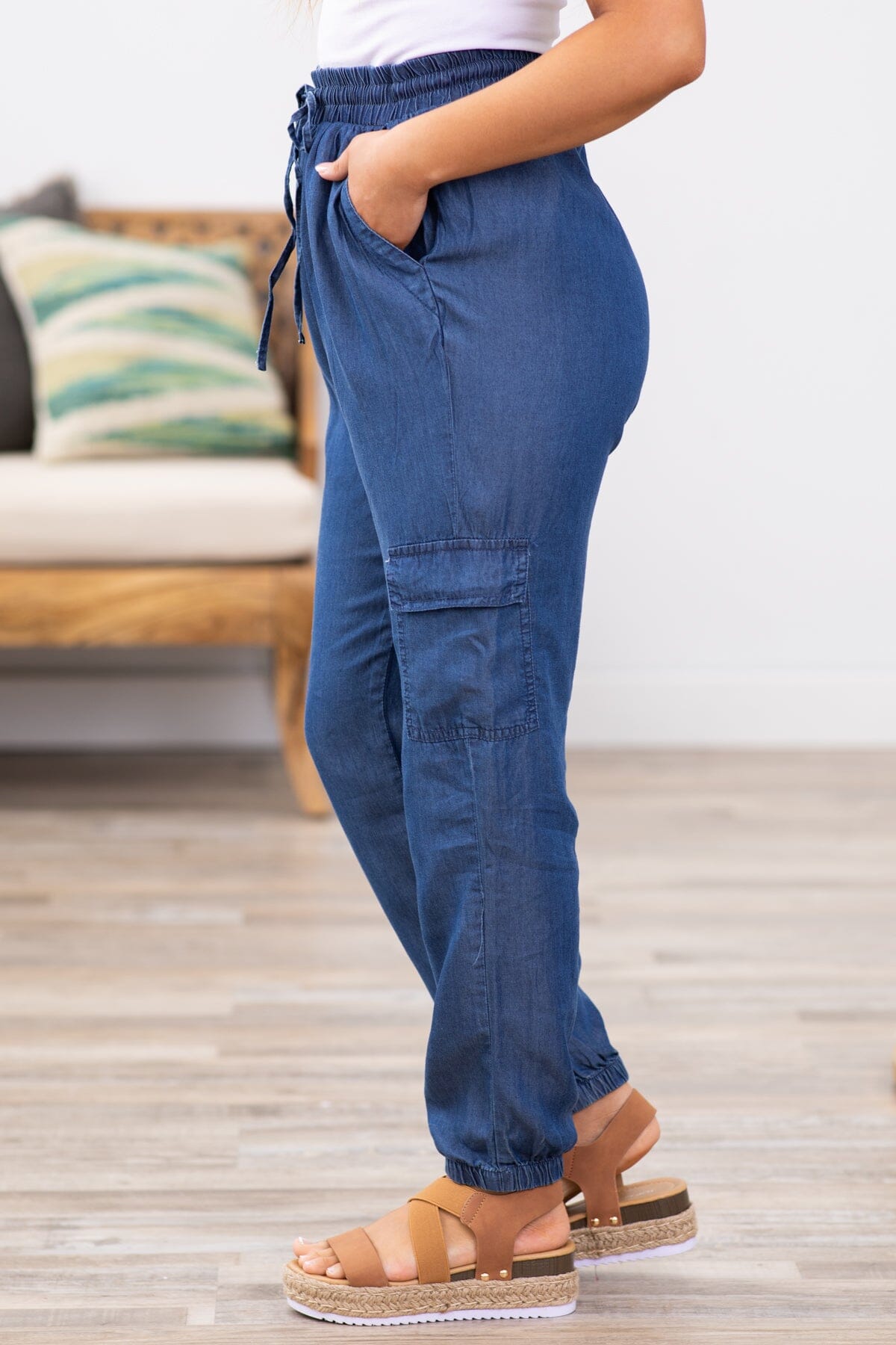 Dark Wash Tencel Cargo Pocket Joggers