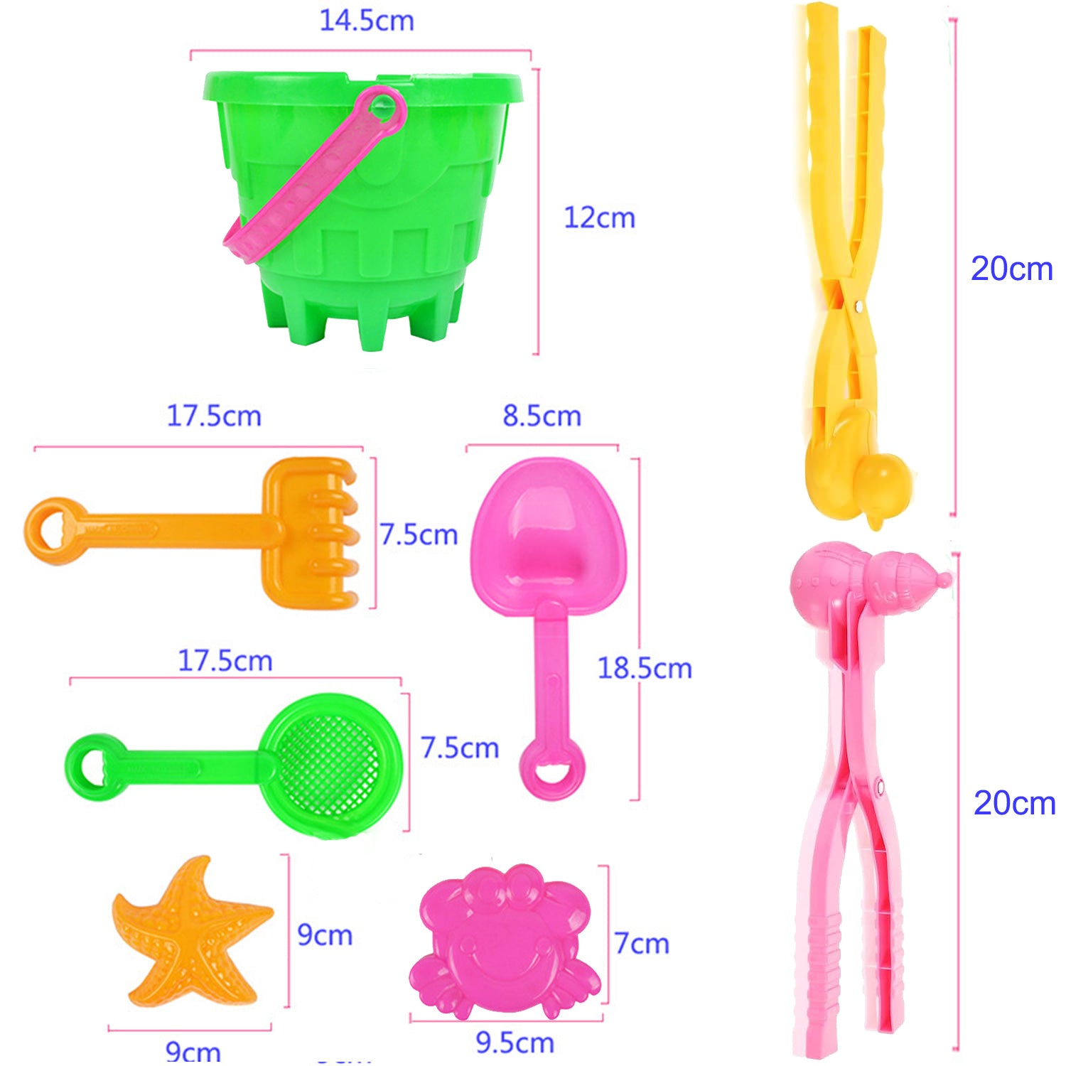 TABGIME 8PCS Sand Toy Bench Set for Kids Fun Outdoor Game - Plastic Molds W/Bucket for Sand Castle, Snow Forts and Snowballs