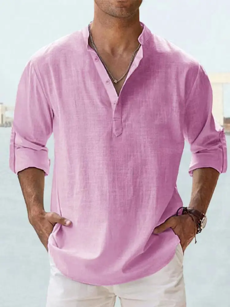 Men's ice cream cotton linen casual long-sleeved shirt-Buy 2 Free Ship