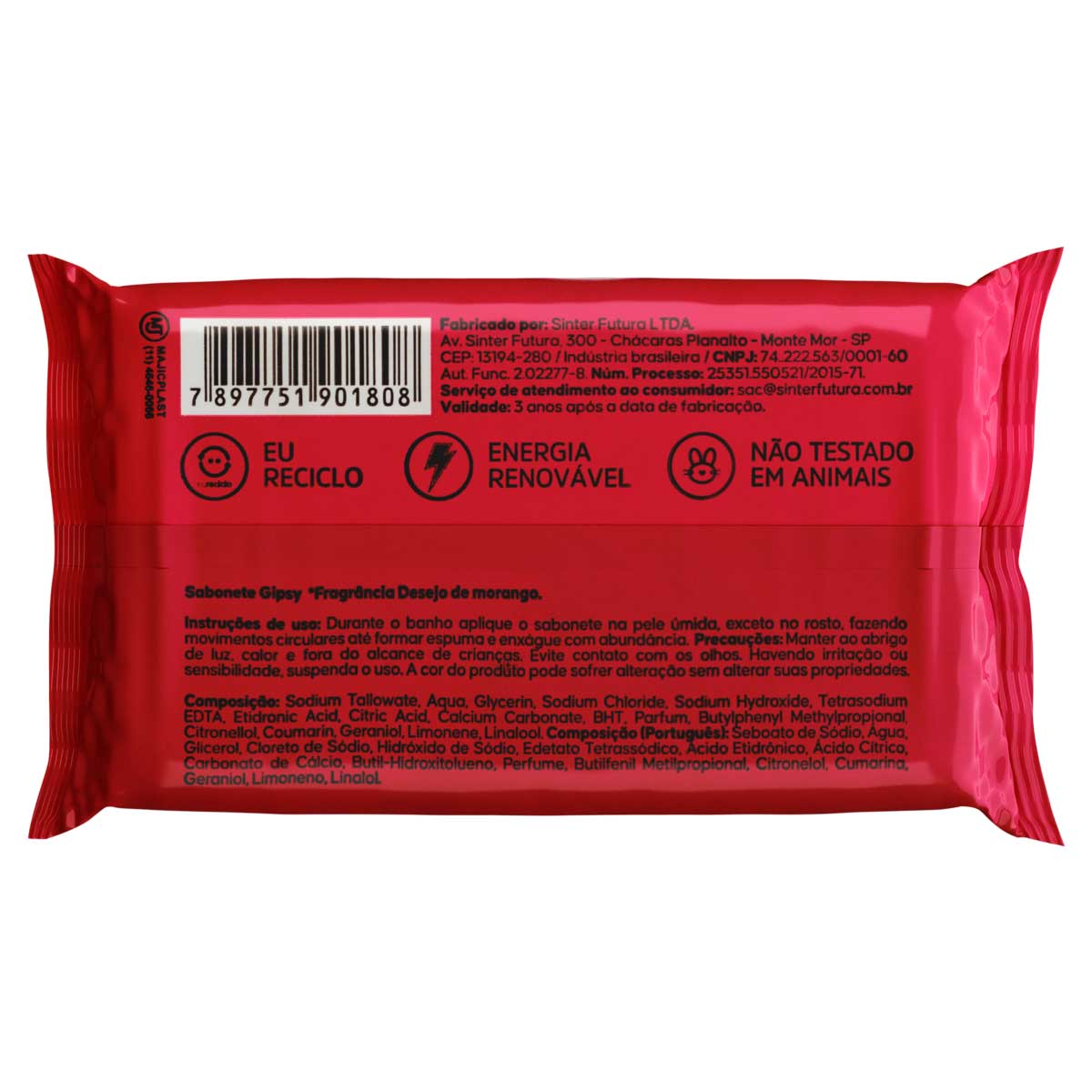 Sabonete Barra Desejo de Morango Gipsy Flow Pack 80g