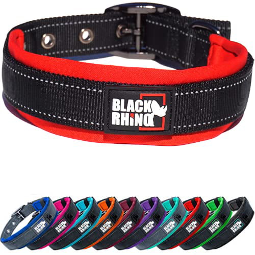 Black Rhino - The Comfort Collar Ultra Soft Neoprene Padded Dog Collar for All Breeds - Heavy Duty Adjustable Reflective Weatherproof (Large， Red/Black)