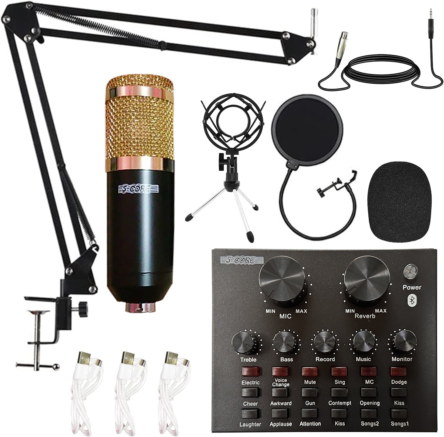 5Core Pro Audio Condenser Microphone Mic Kit Vocal Studio Recording Set w/ Mixer RM 8 BG