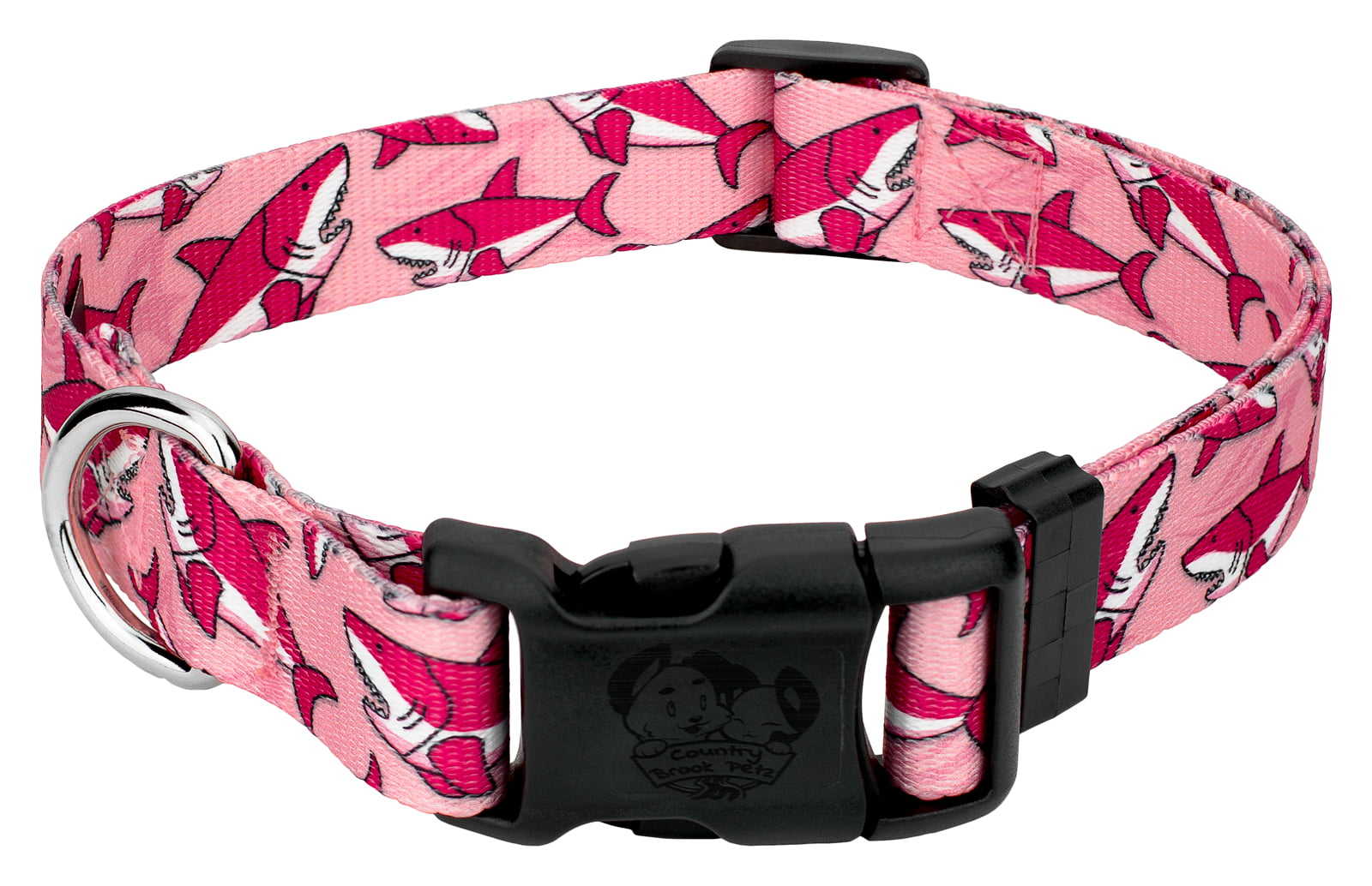 Country Brook Petz® Deluxe Pink Sharks Dog Collar - Made in the U.S.A.， Medium