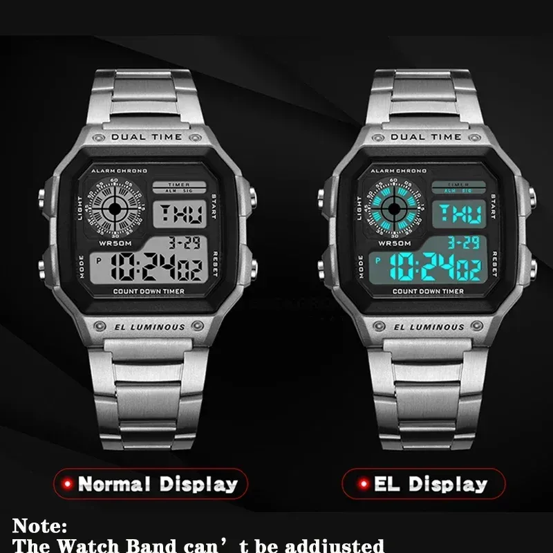 LIUYANGTIAN Luxury Stainless Steel Strap Sport Watches Men Military Digital Watches Waterproof Clock LED Men's Sport Wristwatch