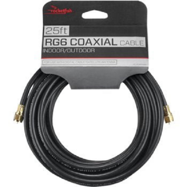 Rocketfish RF-RG625BK 25ft/7.6m RG6 Coaxial Cable Indoor/Outdoor