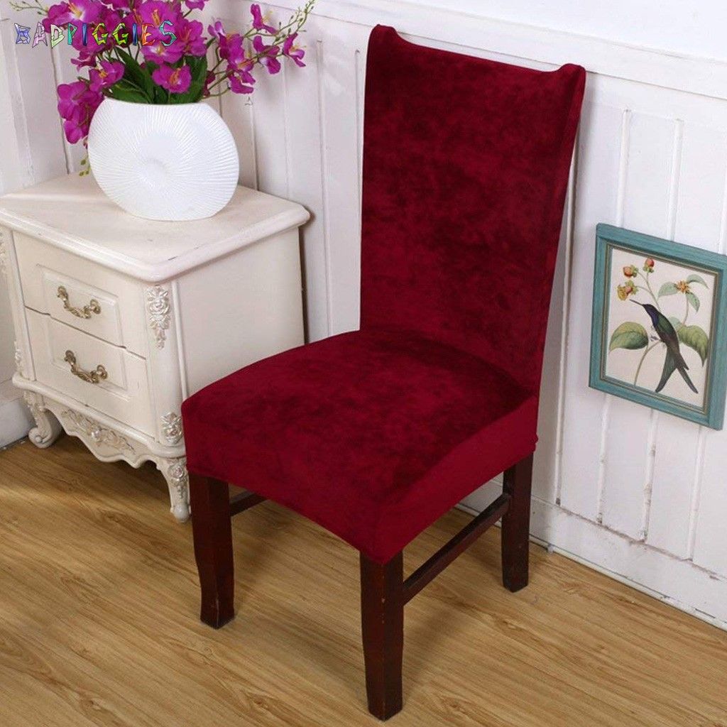 BadPiggies 1 Pack Velvet Stretch Dining Room Chair Covers Soft Removable Dining Chair Slipcovers,Red