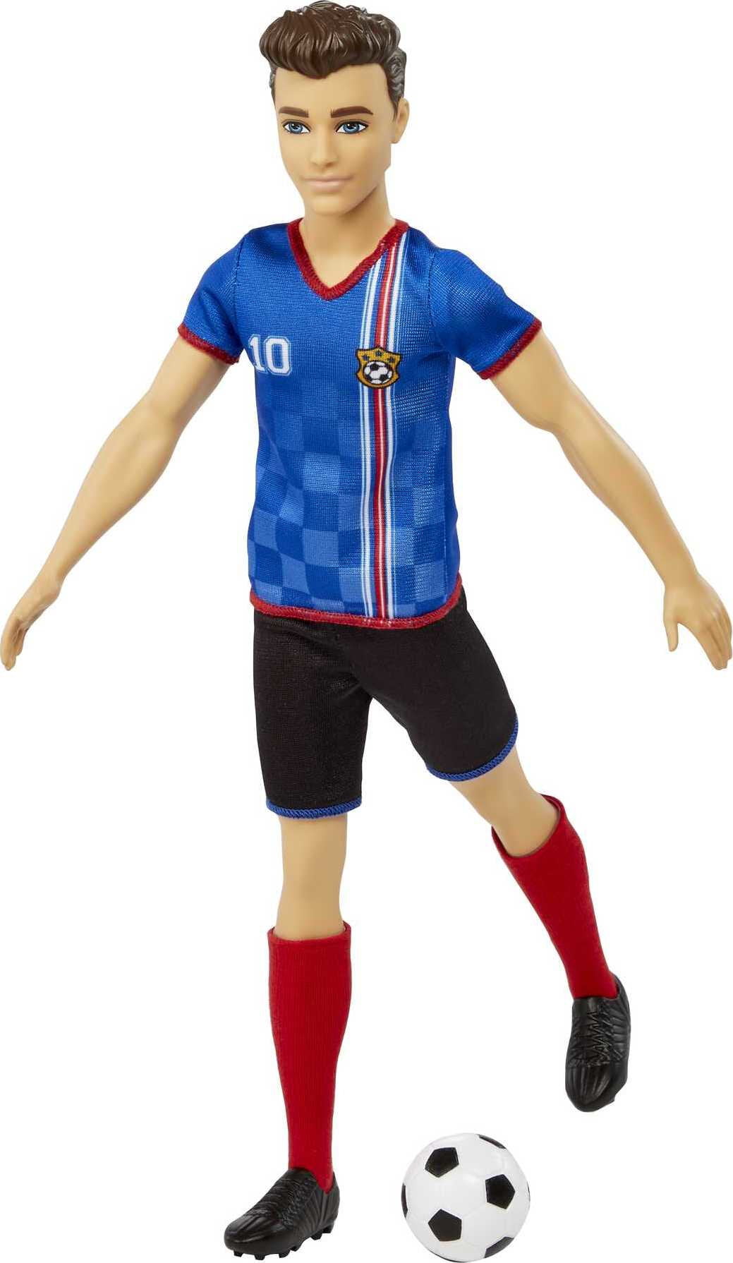 Barbie Soccer Ken Doll Dressed in Cleats, Colorful #10 Uniform & Tall Socks with Cropped Hair
