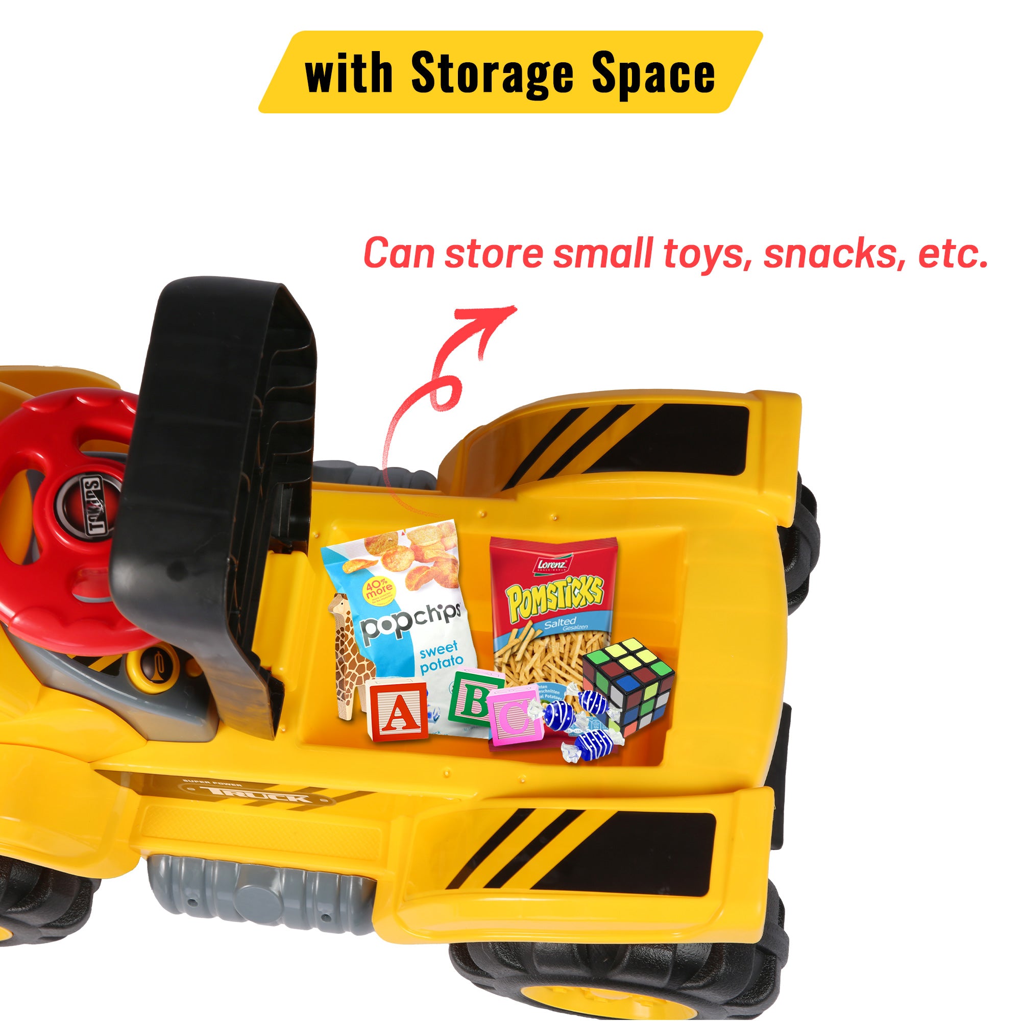 KARMAS PRODUCT Toddlers Ride-on Bulldozer Toy with Simulated Sounds - Kids Boys Construction Truck Vehicle with Bucket， Steering Wheel， Helmet， Rocks