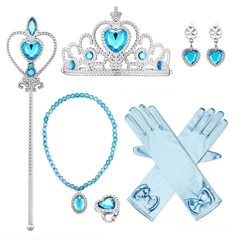 IMEKIS Cinderella Costume for Toddler Girls Princess Costumes Cinderella Dress Up Jewelry Set Crown Fairy Wand Baby Kids Halloween Cosplay Role Play Birthday Outfit 6-7 Years Blue