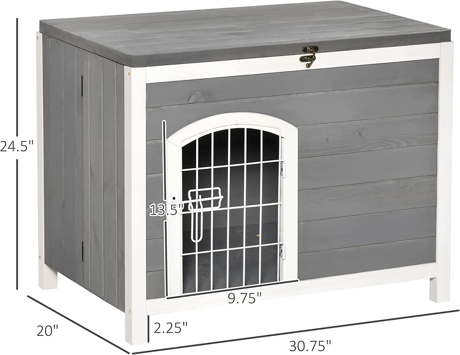 PawHut Foldable Wooden Dog House Raised Puppy Cage Kennel Cat Shelter for Indoor and Outdoor w/Lockable Door Openable Roof Removable Bottom for Small and Medium Pets Grey
