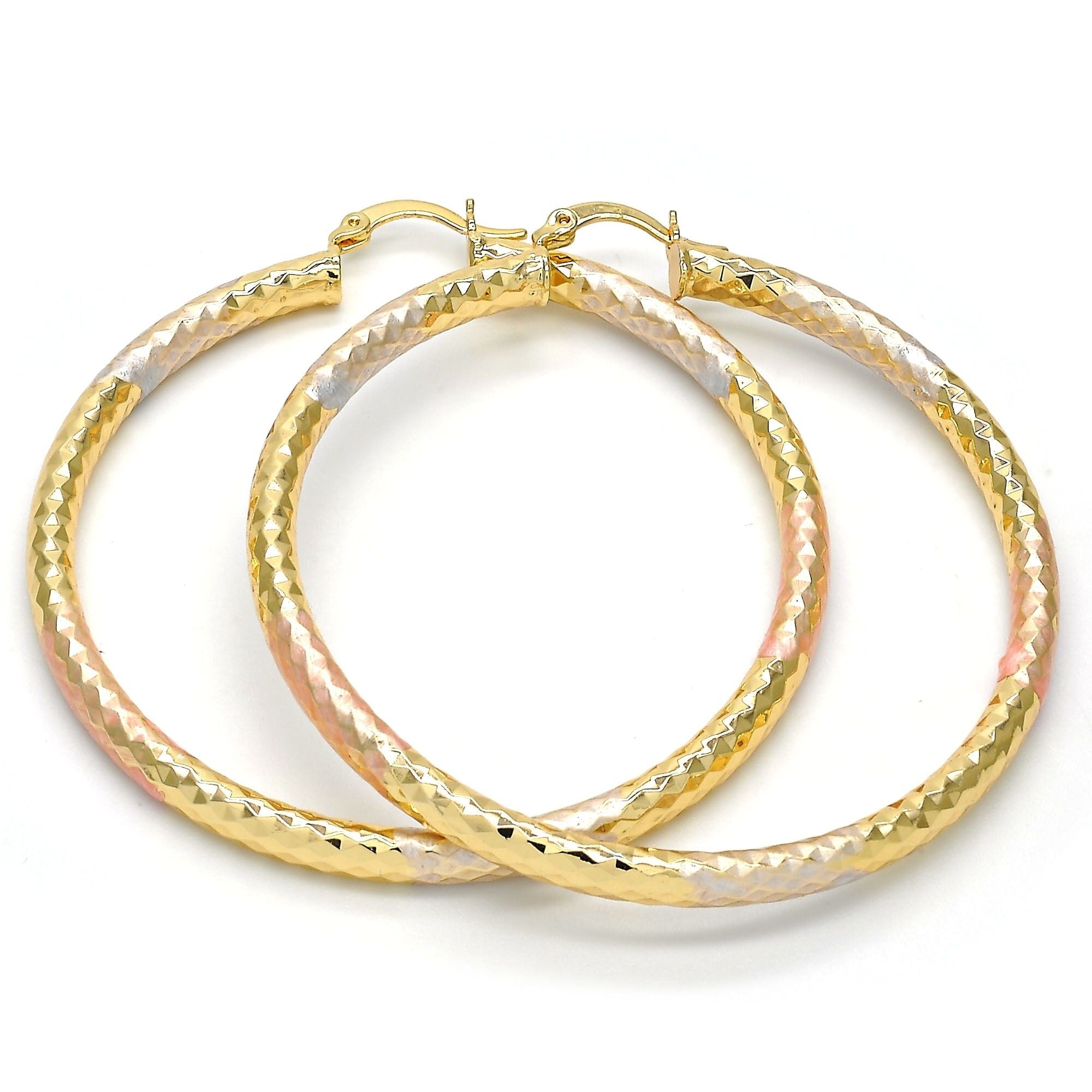 Gold Filled Large Hoop， Hollow Design， Tri Tone 60mm