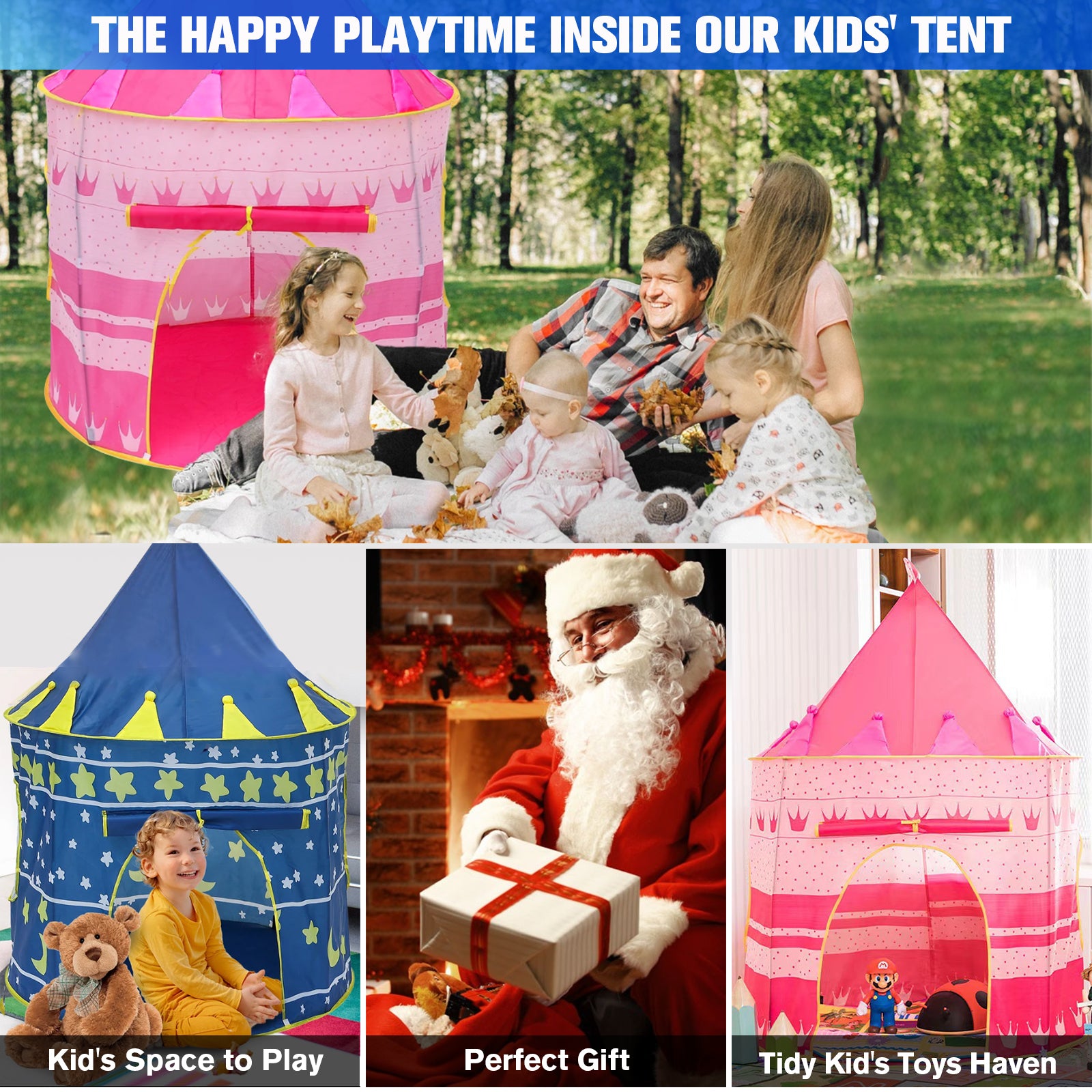 Kids Playing Tents, Foldable Children Yurt Indoor Castle Tent, Large Space Portable Toddler Indoor and Outdoor Playhouse for Kids, Durable Kids Playing Tents for camping, picnics, sleepovers Pink