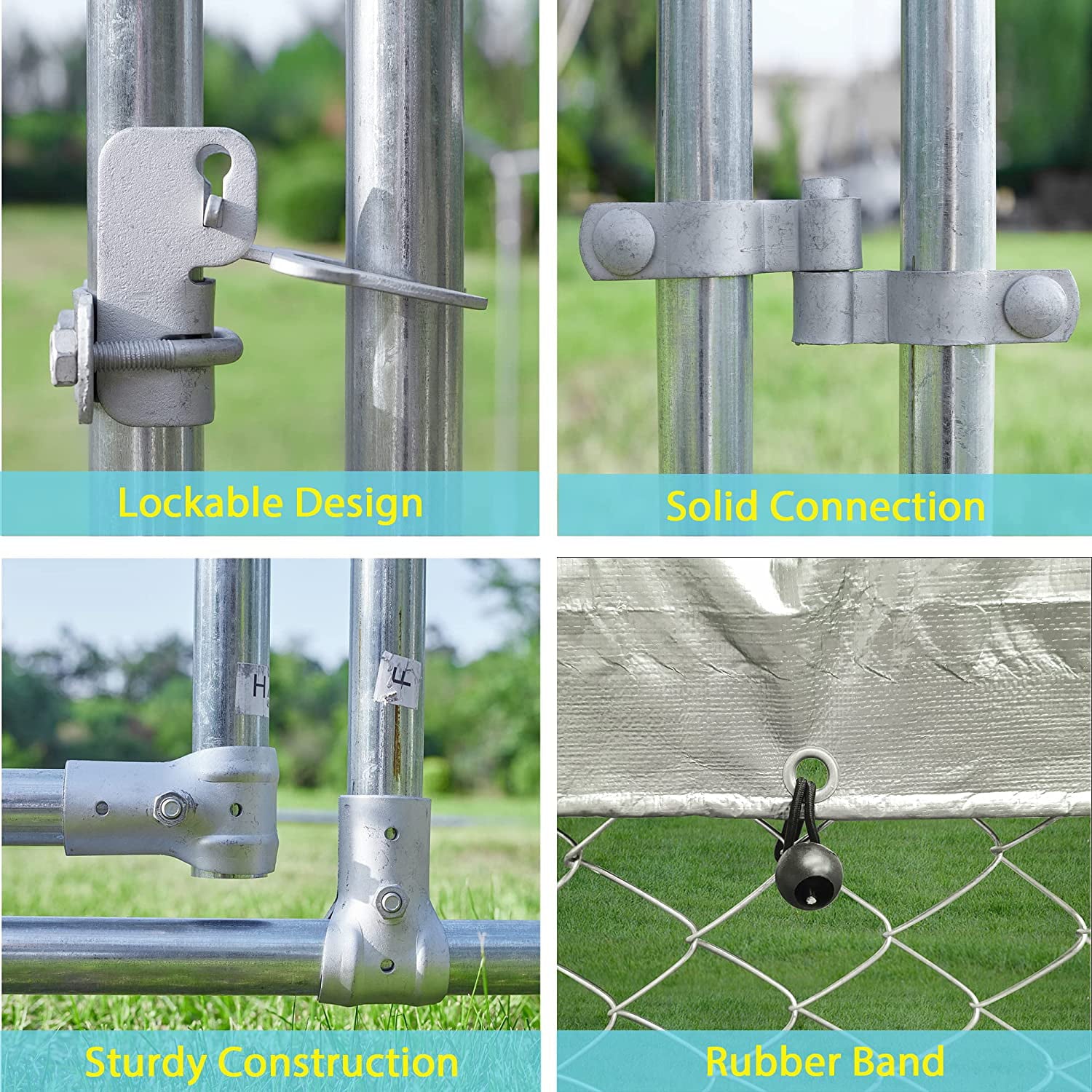 HITTITE Large Outdoor Dog Kennel， Heavy Duty Outdoor Fence Dog Cage， Anti-Rust Dog Pens Outdoor Dog Fence with Waterproof UV-Resistant Cover and Secure Lock for Backyard 6.76'Lx6.76'Wx5.64'H