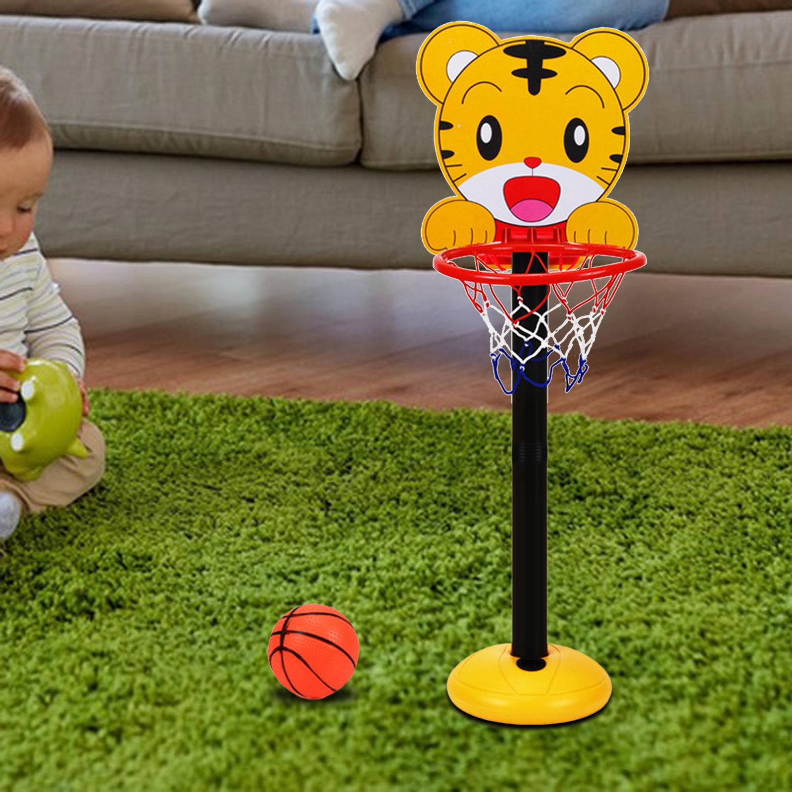 Portable Basketball Hoop Stand Adjustable Game Animals with Ball Pump Sport Board with Net for Kids Adults Boys Outside Birthday Tiger