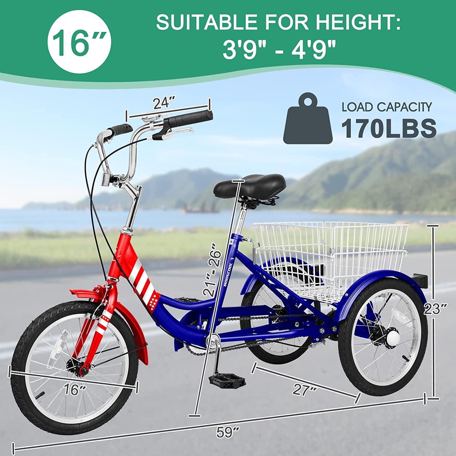Lilypelle 16 inch Tricycle for Beginner Riders，Kids Tricycle 16