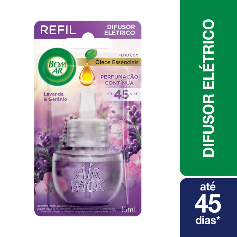 Difusor Eletrico Bom Ar Lavanda e Geranio Refil 16ml