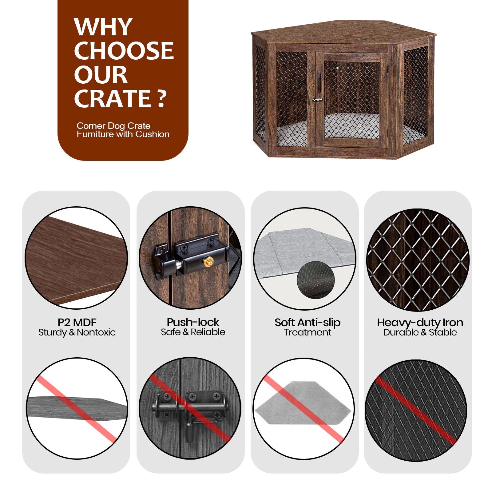 Dog Crate - Indoor Corner Cat And Dog Cage With Cushion(Medium/Large)