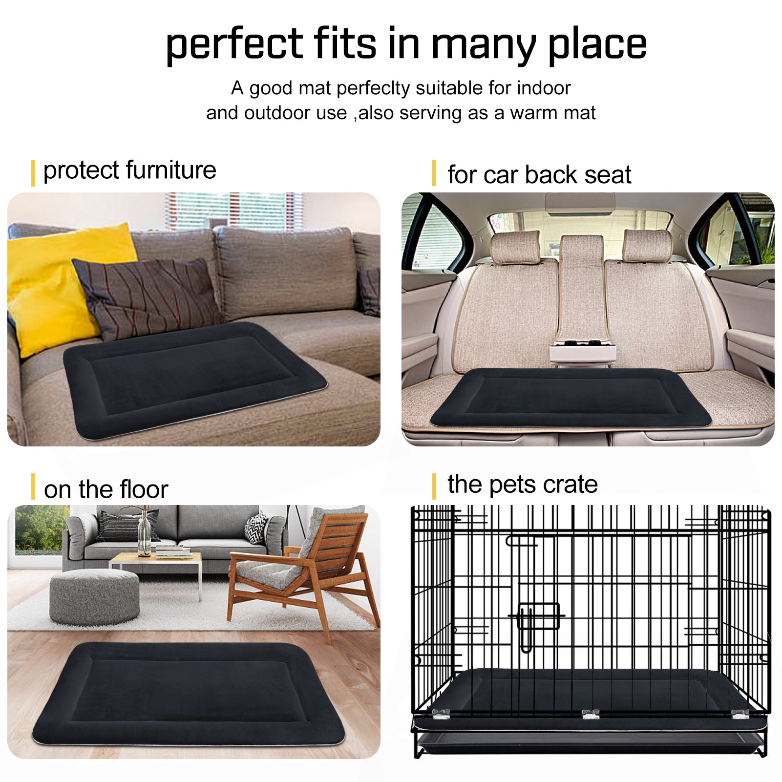 Hero Dog Large Dog Bed Crate Mat 42 in Washable Pet Beds Soft Dog Mattress Anti-Slip Kennel Mats (Dark Gray)