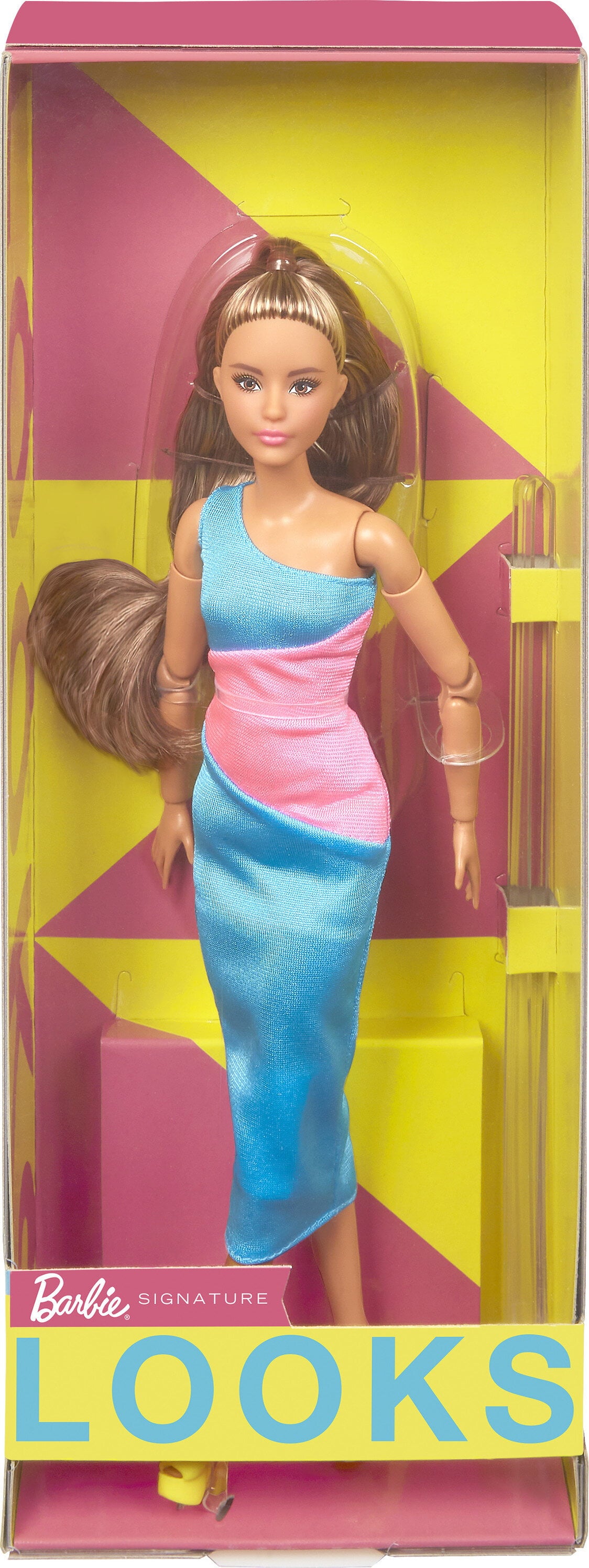 Barbie Looks Doll, Brunette, Color Block One-Shoulder Midi Dress