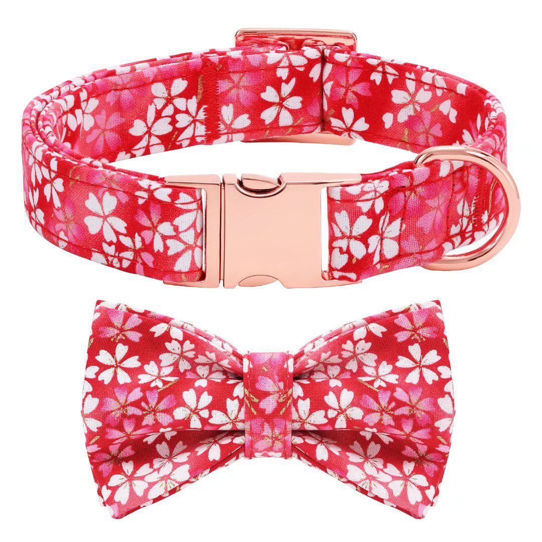WHIPPY Dog Collar with Bowtie， Adjustable Girl Dog Collar for Small Medium Large Dogs