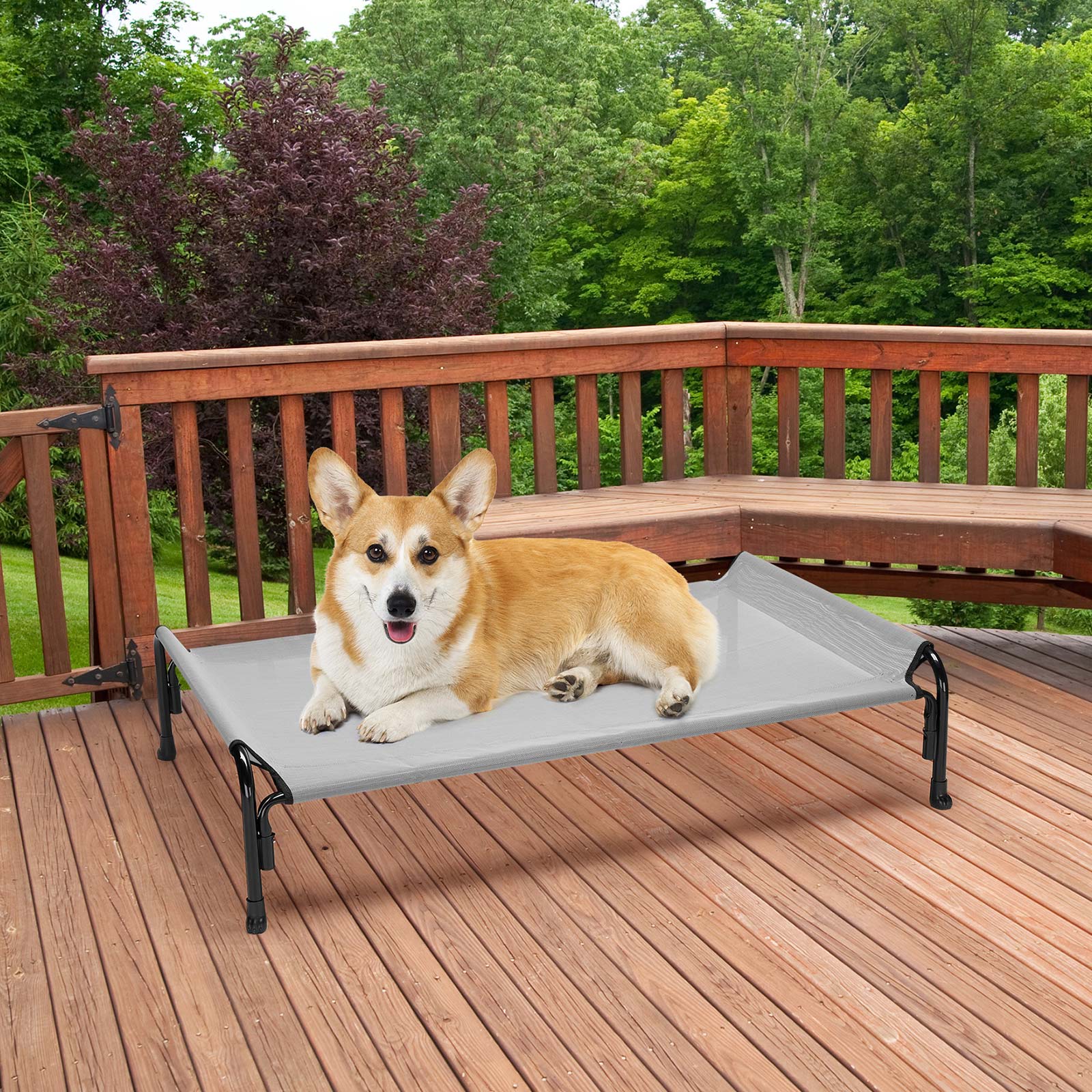 Veehoo Cooling Elevated Dog Bed， Chew Proof Dog Cot with Washable Mesh， Medium， Grey