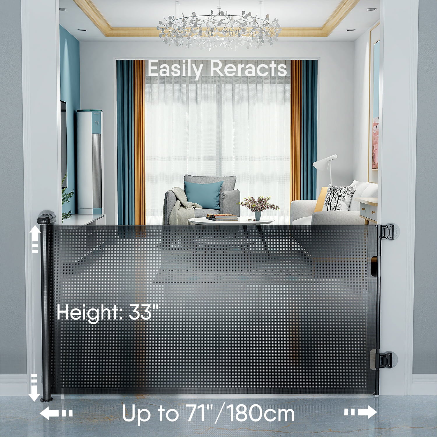 BabyBond Retractable Baby Gates for Doorway， Punch-Free Install Extra Wide 71” X 33” Tall for Kids/Child or Pets Indoor and Outdoor Dog Gates for Doorways， Stairs， Hallways， Black