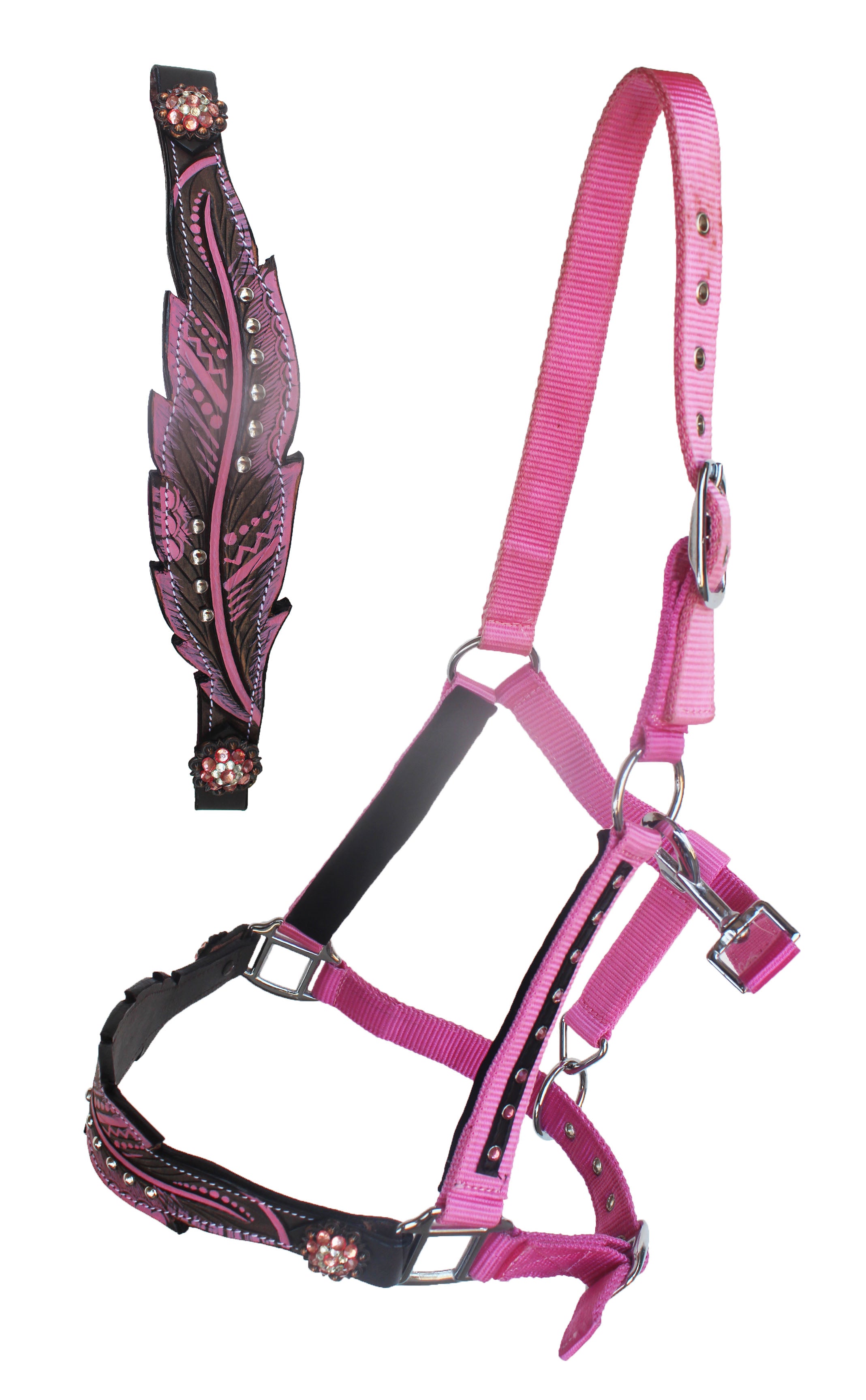 Horse Noseband Tack Bronc Leather HALTER Tiedown Lead Rope  280M34