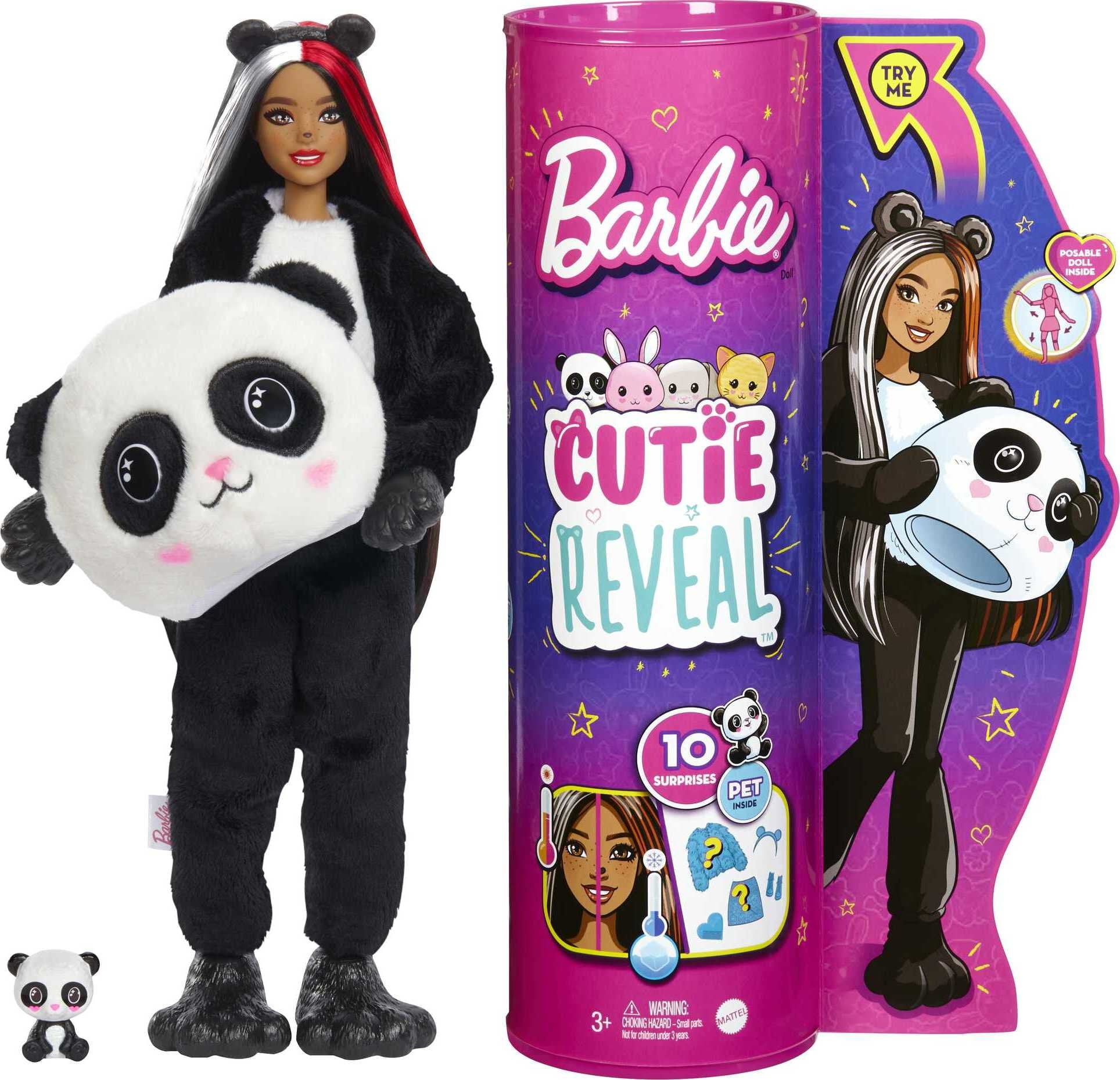 Barbie Cutie Reveal Fashion Doll with Panda Plush Costume, Mini Pet & Accessories