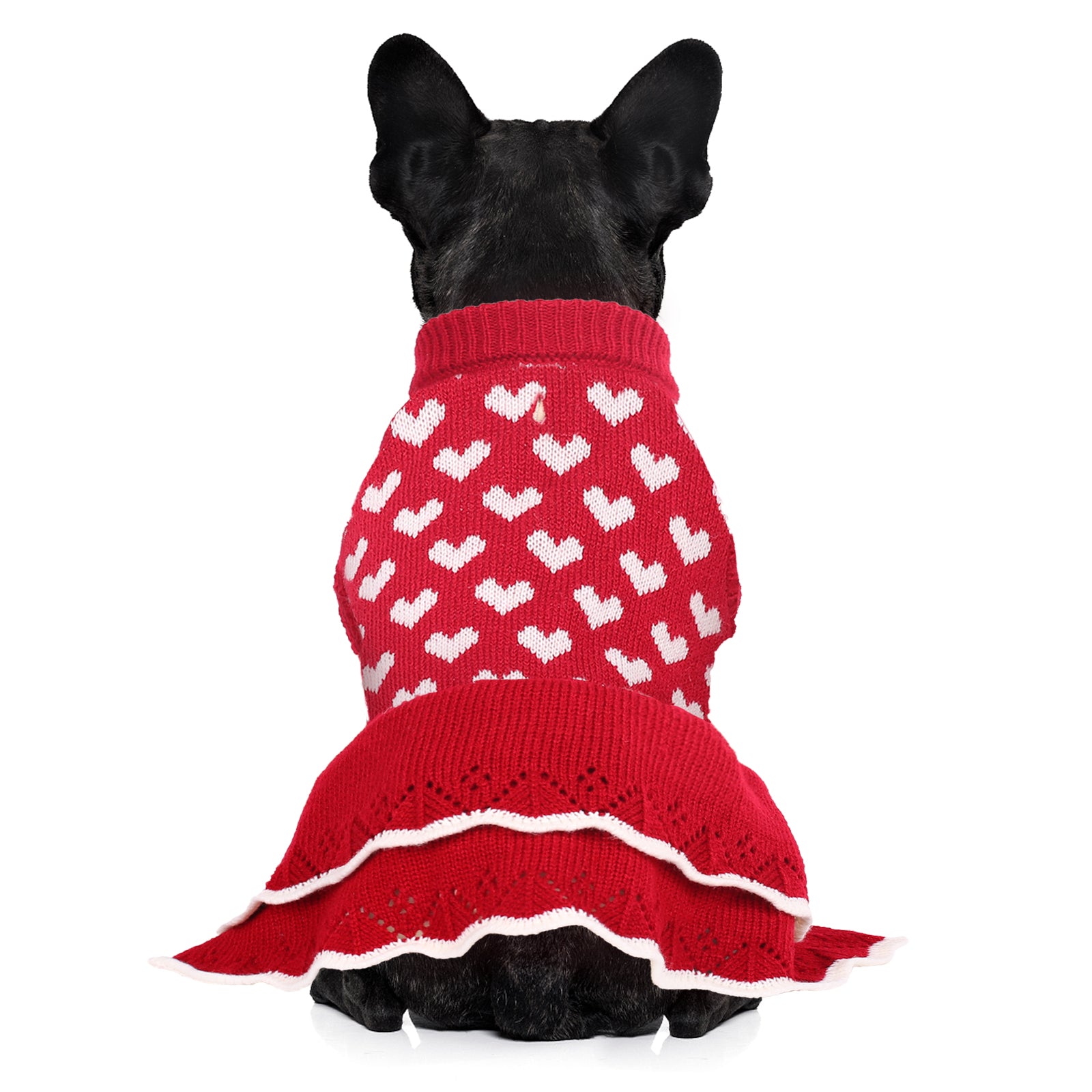Kuoser Acrylic Heart New Year's Eve， Valentine's Day and Halloween Dog Sweater， Red， XS