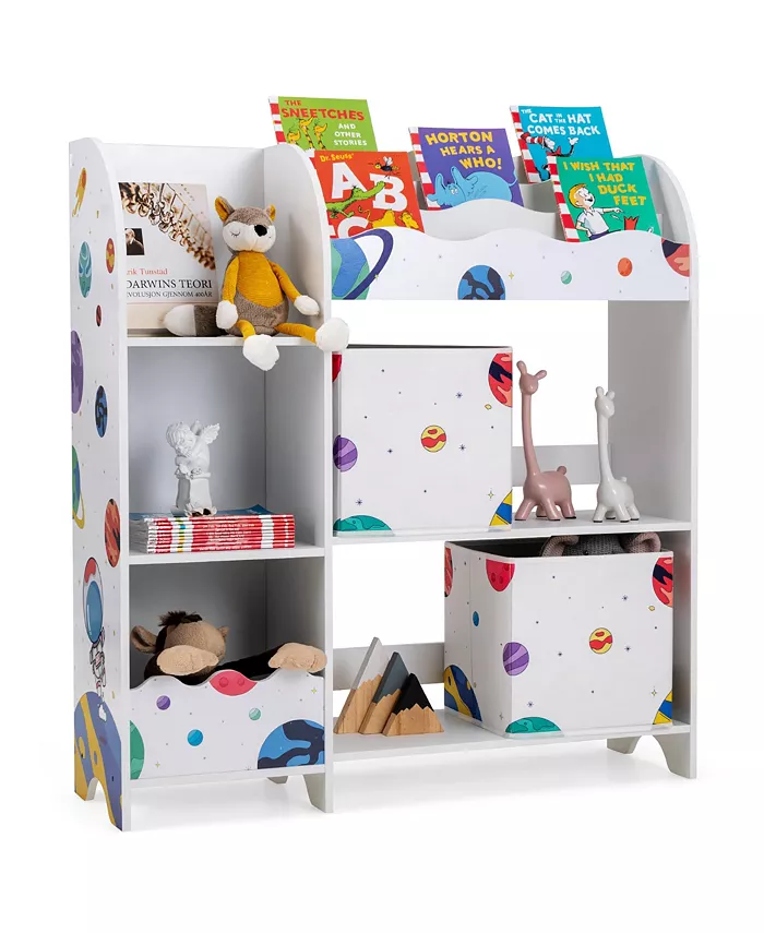 Costway Kids Toy and Book Organizer Children Wooden Storage Cabinet