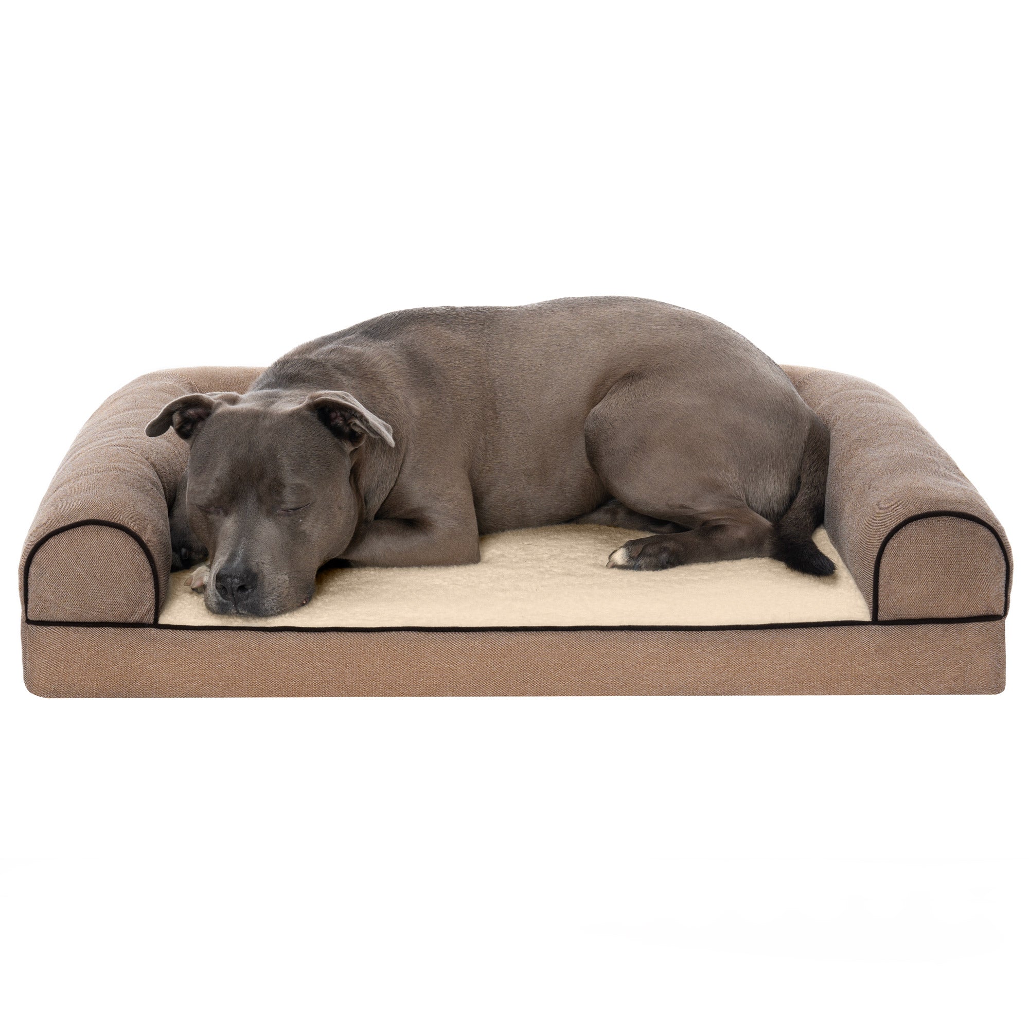 FurHaven Pet Products | Faux Fleece and Chenille Soft Woven Orthopedic Sofa Dog Bed - Cream， Large
