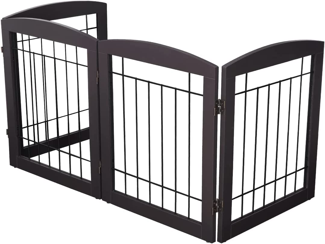 PAWLAND Wire Free Standing Pet Gate for Dogs， Foldable Dog Gate for The House Indoor， Step Over Pet Puppy Safety Fence， Doorway， Stairs， 80 Inch Wide， 24