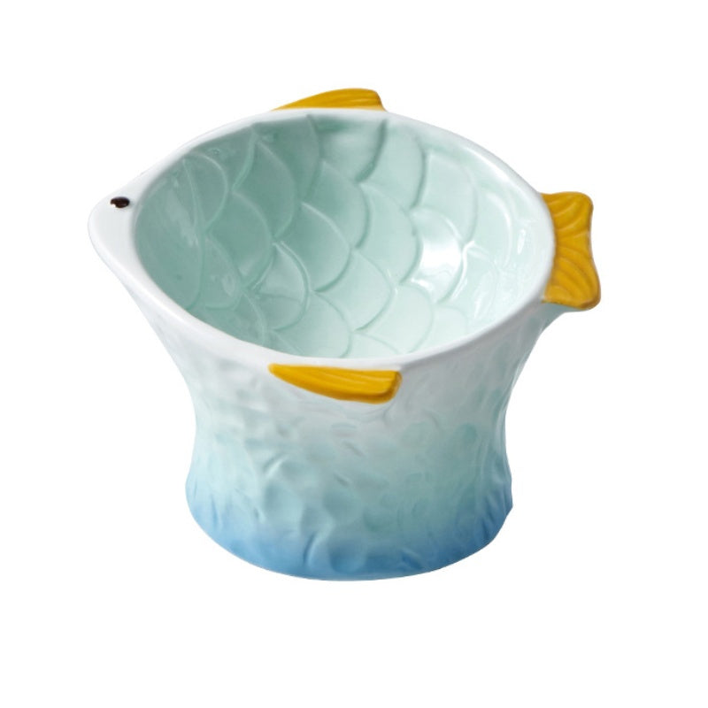 Raised Ceramic Cat Bowl – Cute Fish-Shaped Elevated Food & Water Bowl