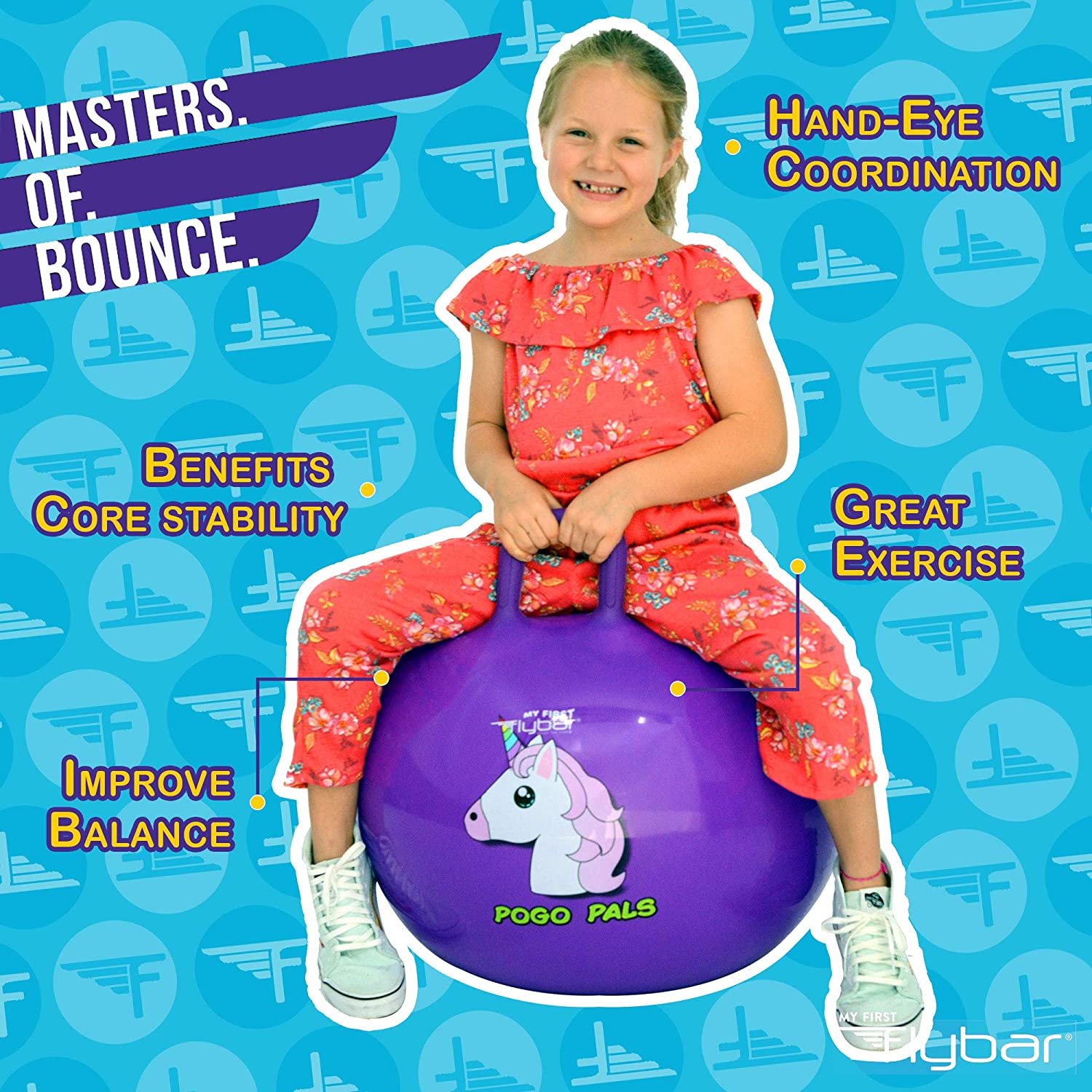 Flybar My First MFF Pogo Pals Hopper Ball for Kids， 125lbs ， Ages 3+， Small ， Unicorn